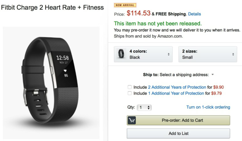 Amazon pre-order Fitbit Charge 2