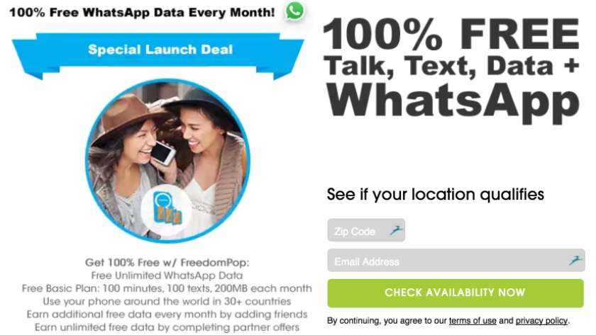 FreedomPop free WhatsApp SIM offer