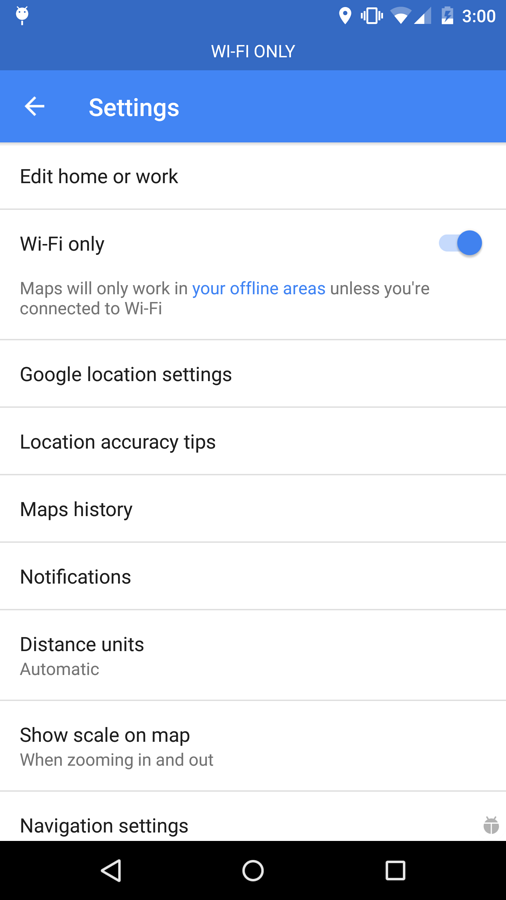 Google Maps Wi Fi mode