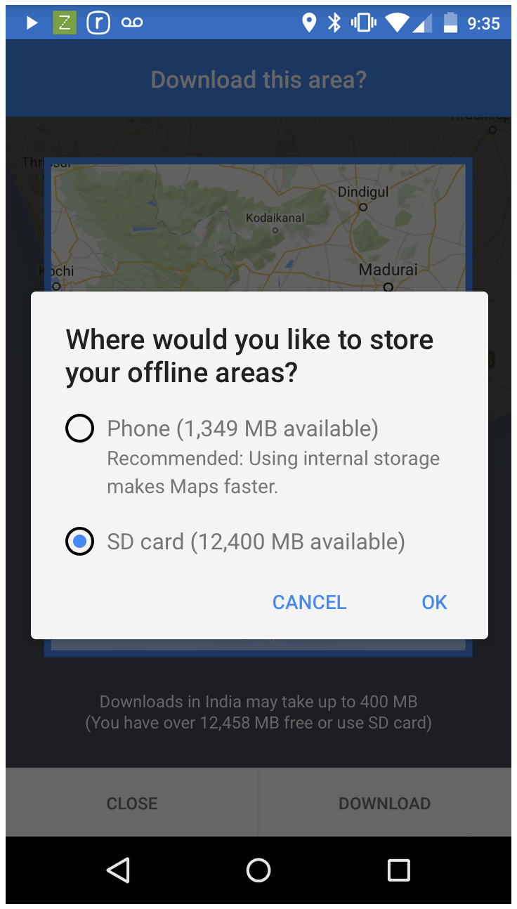 Google Maps save to microSD