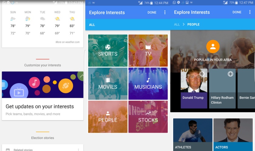 Google Now Exlore Interests