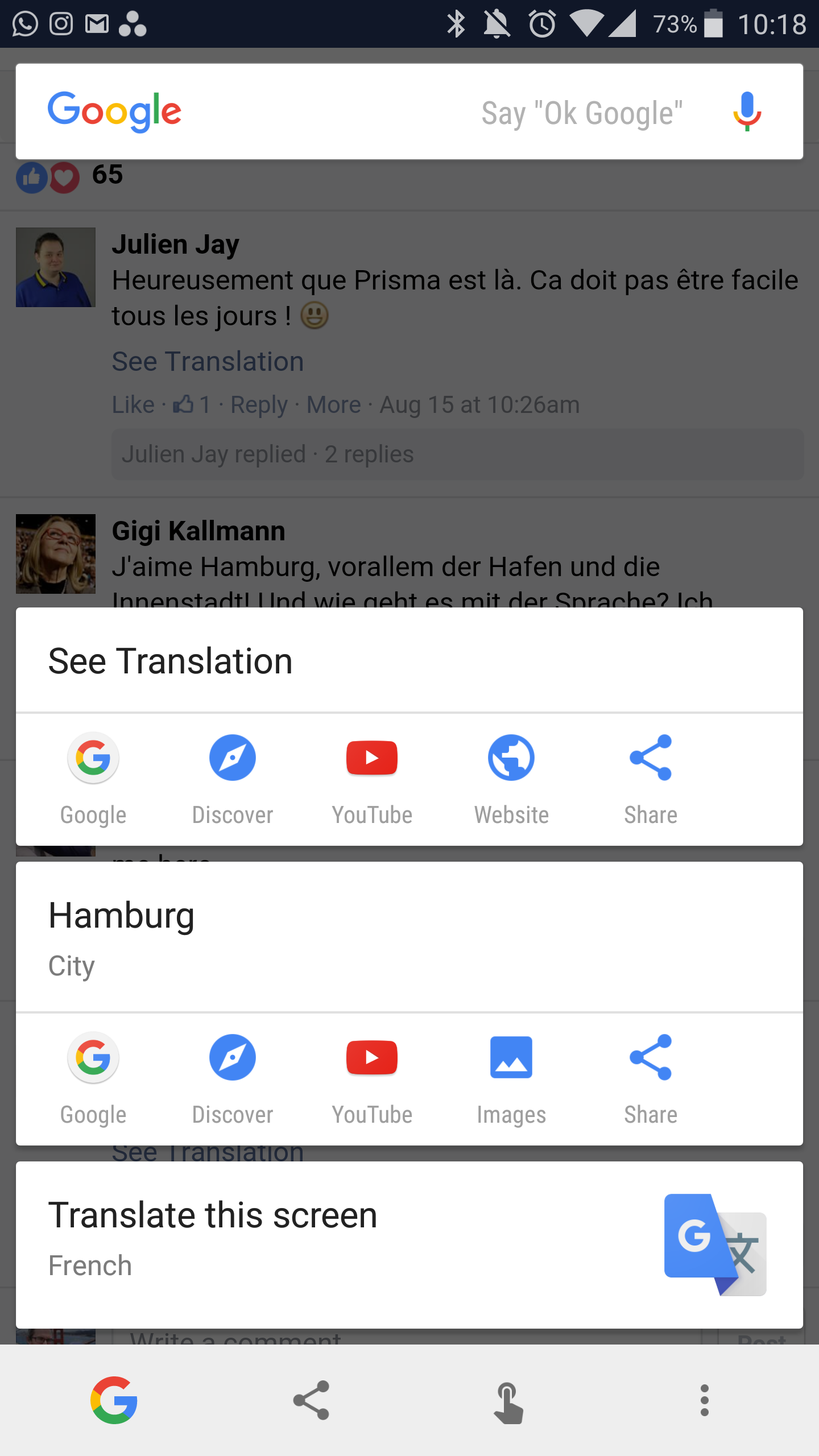 Google Now on Tap translate card