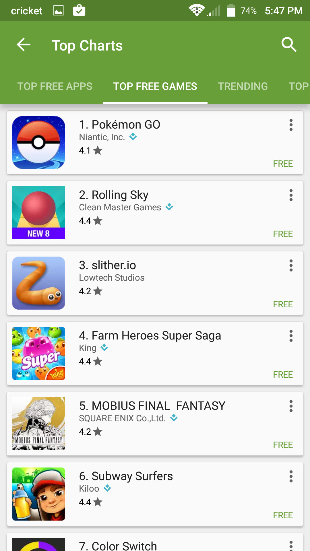 Google Play Store Top Free Games
