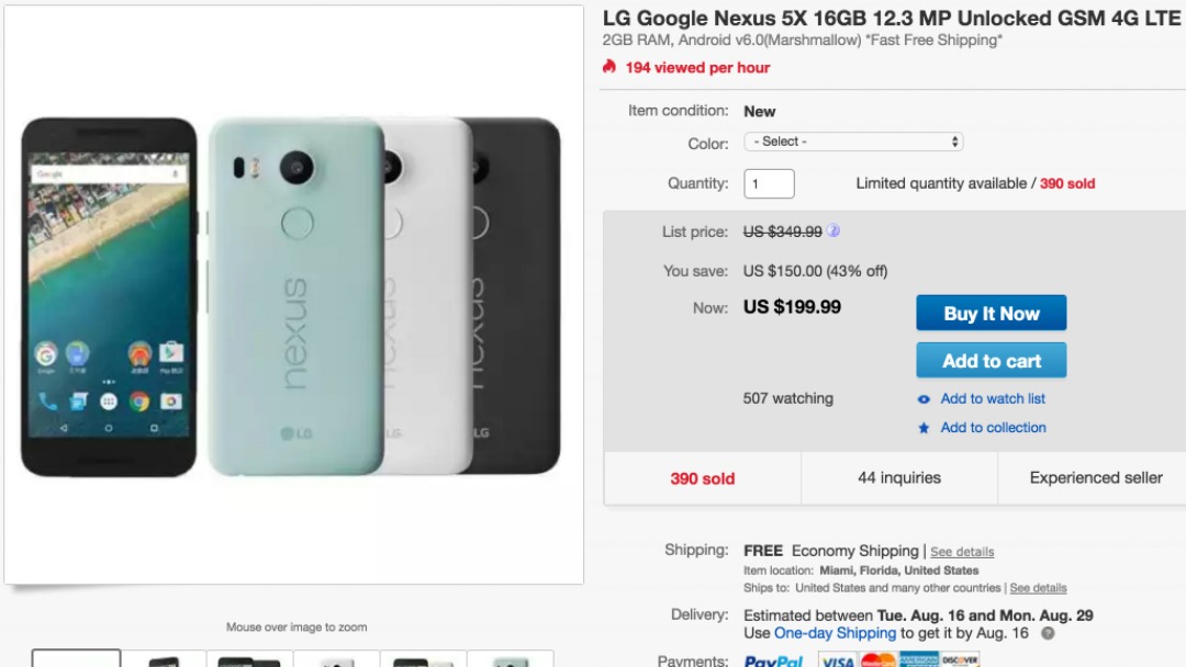 LG Google Nexus 5X 16GB eBay deal