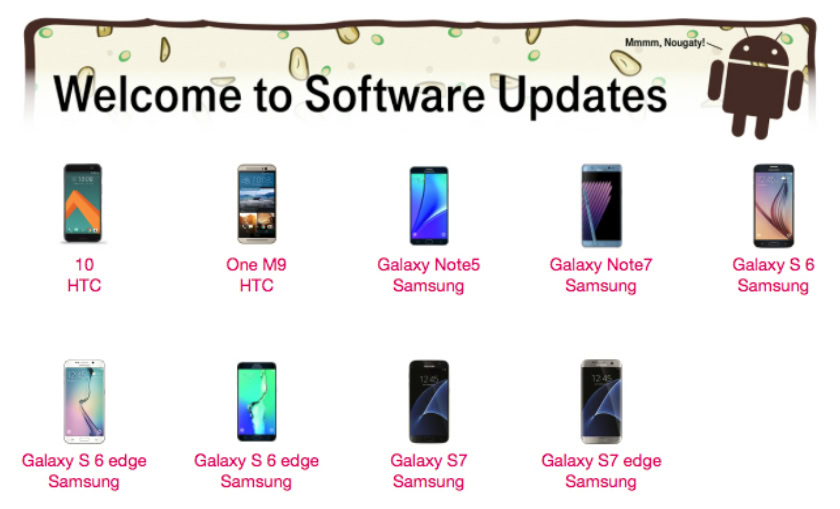 T-Mobile Android 7.0 Nougat update devices