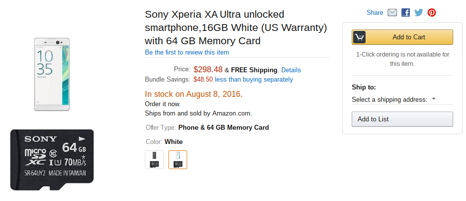 Xperia XA Ultra 300USD price drop