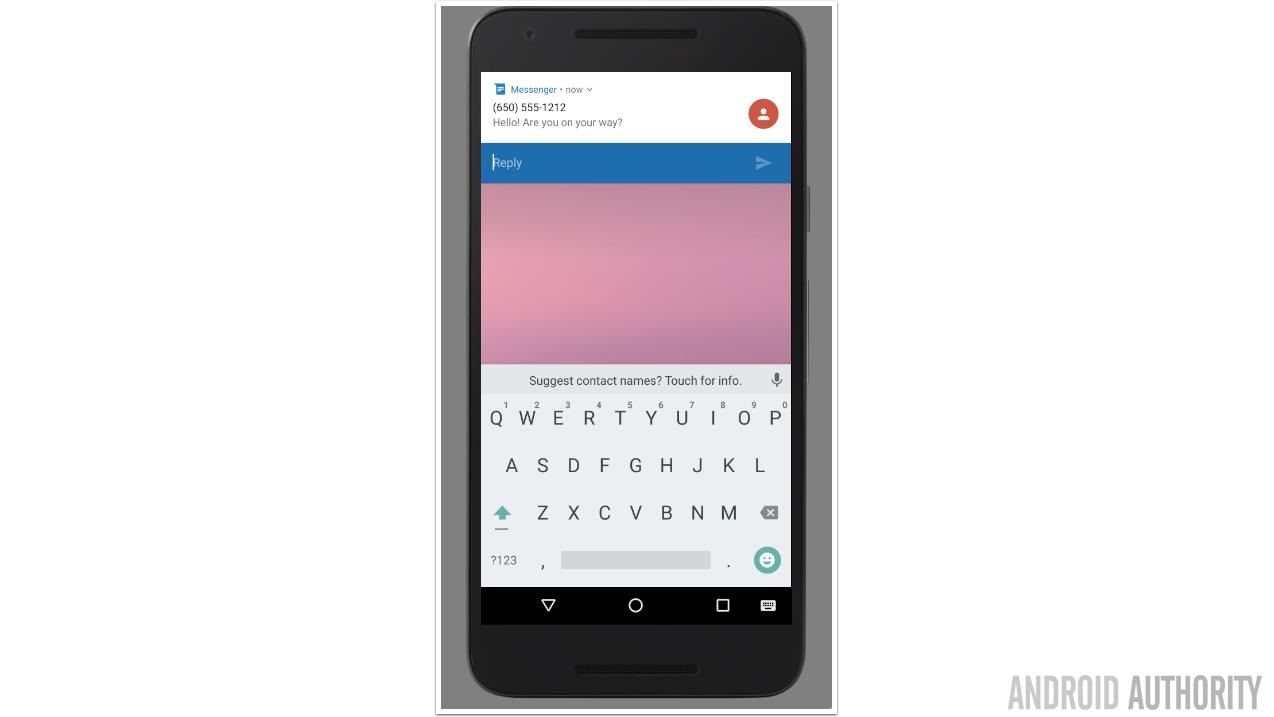 Direct reply notifications as they appear in the Android N Developer Preview.