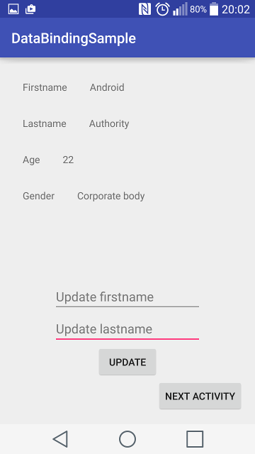 Data binding activity sample