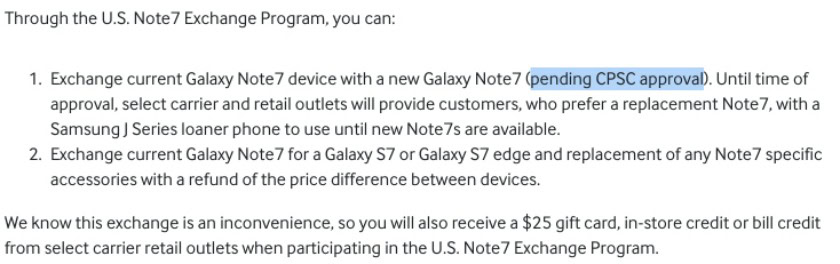 Galaxy Note7 Exchange Program conditions