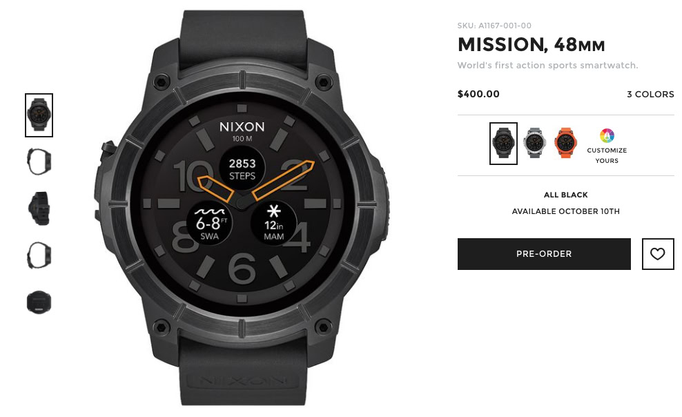Nixon Mission Android Wear smartwatch website