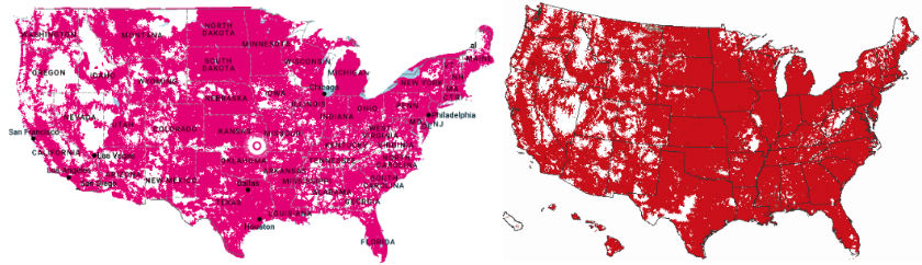 Based on the coverage maps provided by each carrier, there's not a lot in it when it comes to coverage.
