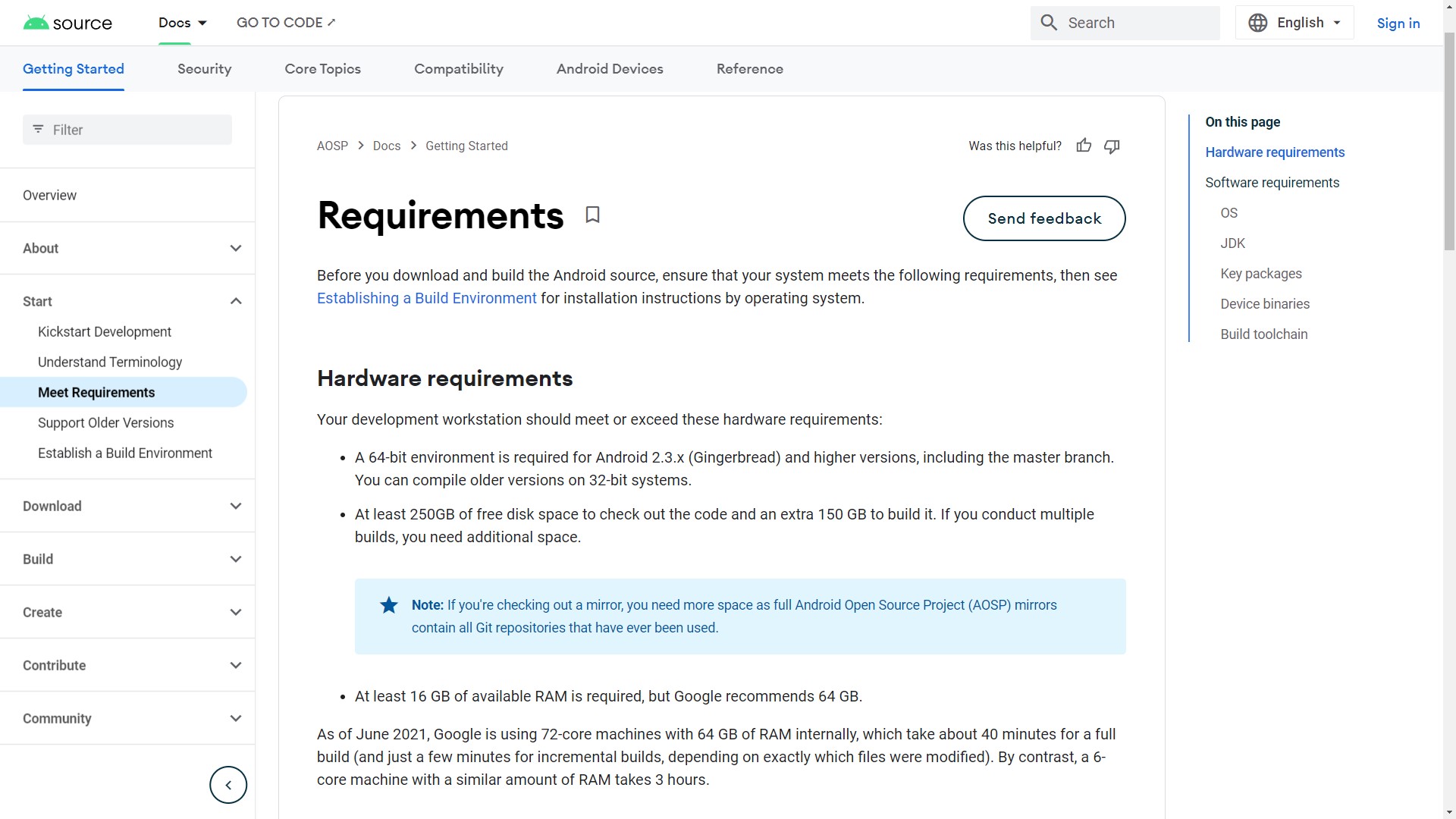 AOSP system requirements 2022