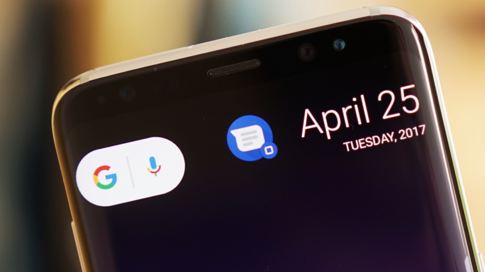 Samsung Galaxy S8 smartphone showing the messages app icon.