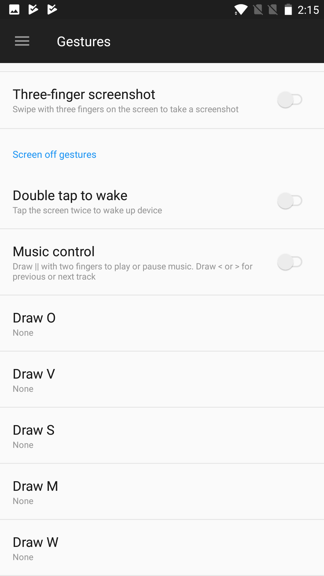 Screen-off gestures on a OnePlus smartphone.