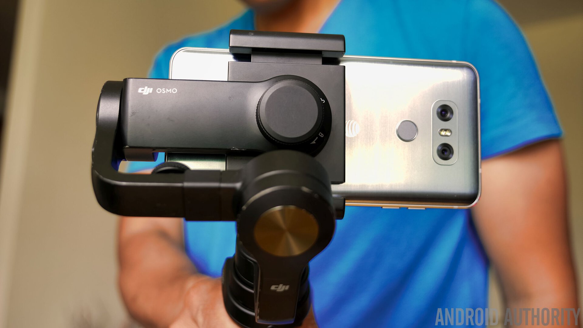 smartphone mounted on gimbal