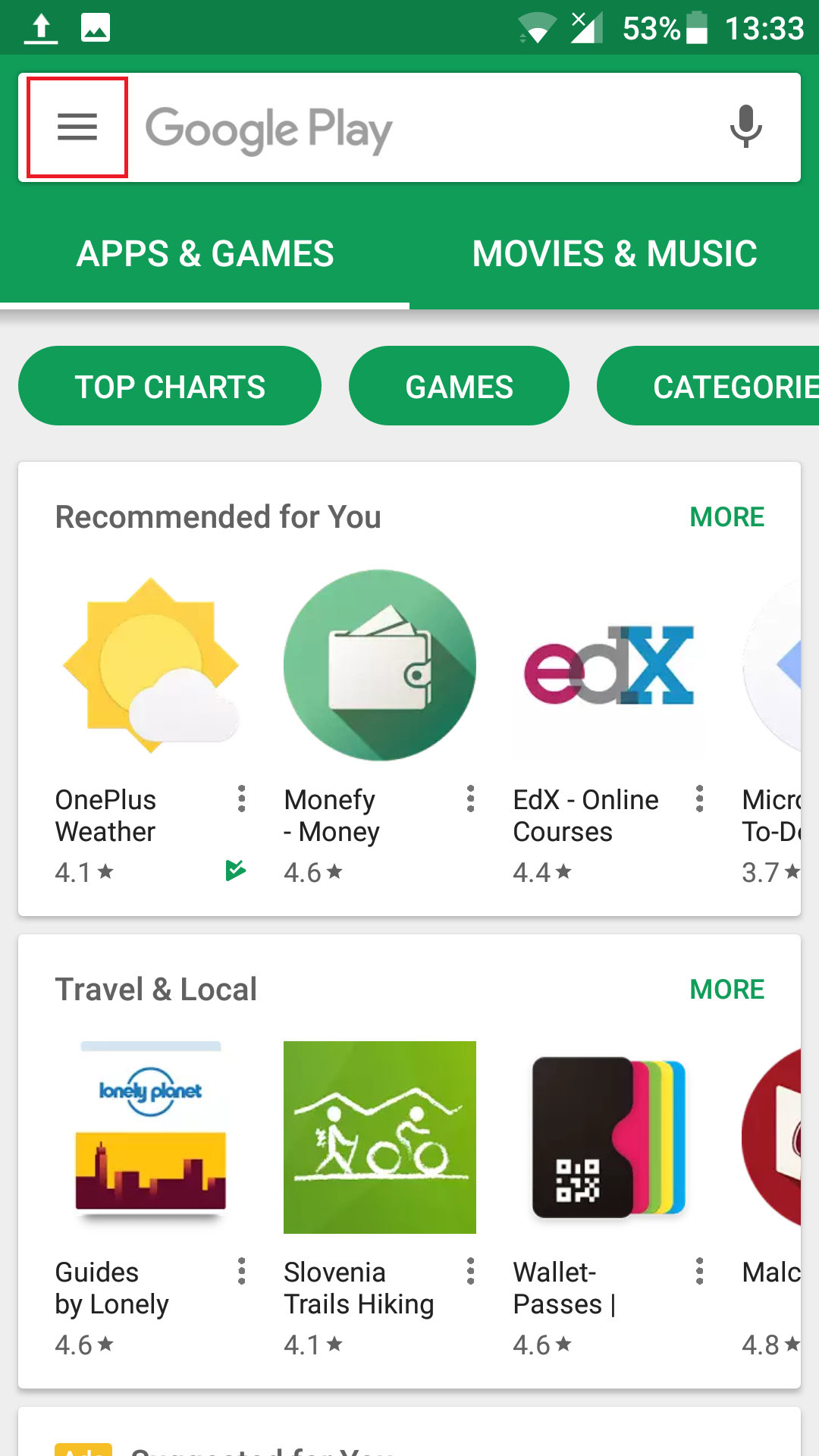 google play side menu