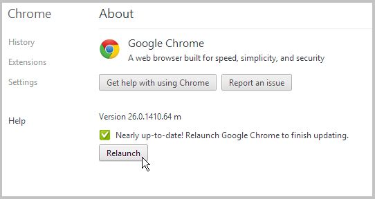 relaunch button google chrome