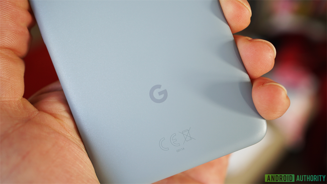 Back side view of a Google Pixel 3 showing the Google logo.