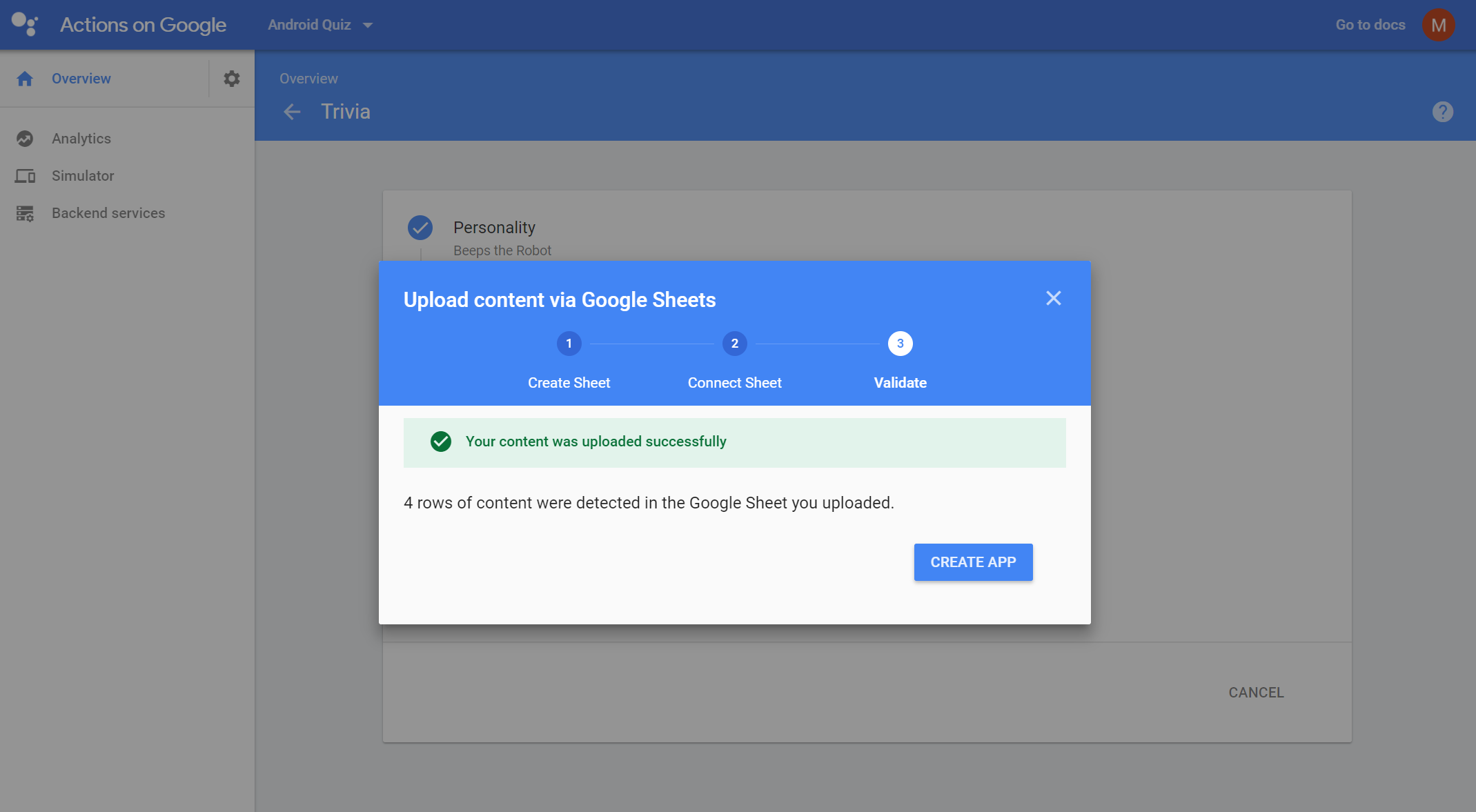 update content via google actions