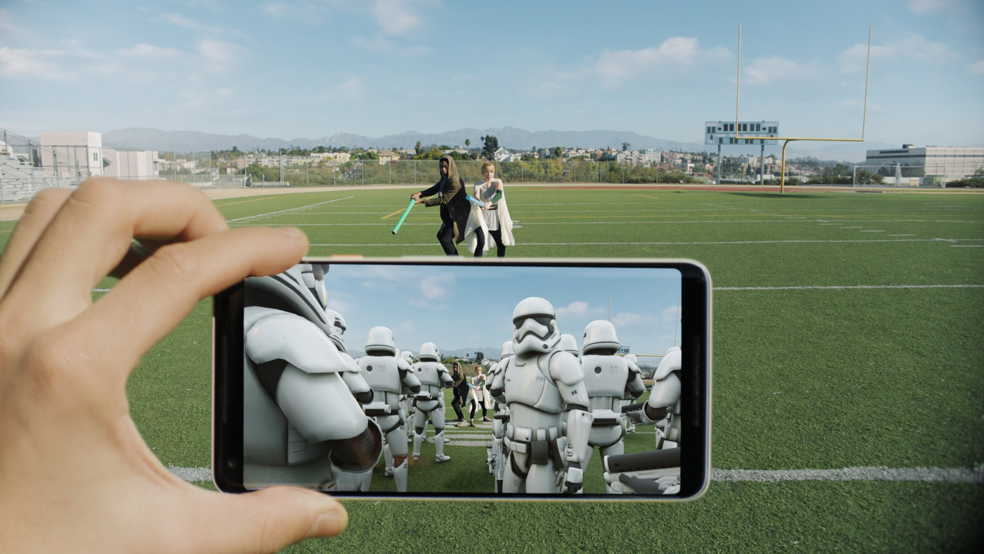 Star Wars AR Stickers on a Google Pixel 2 phone