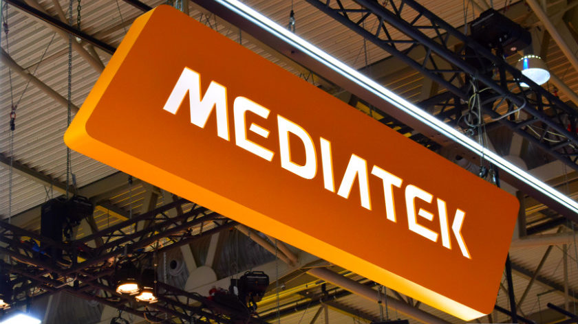 The MediaTek logo as seen at Mobile World Congress 2018.
