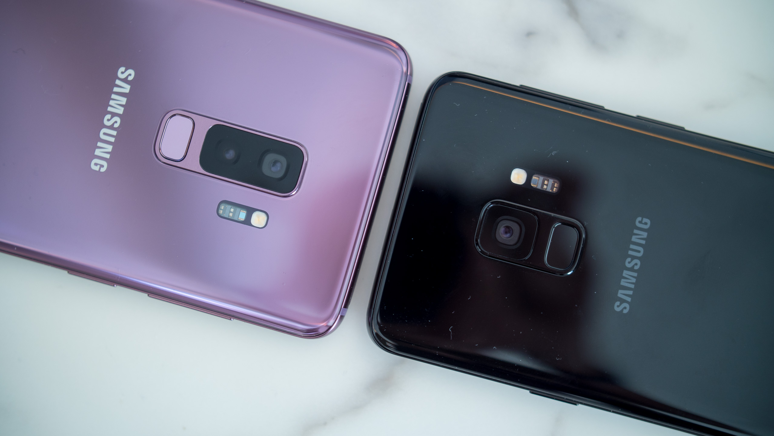 Backside of the Samsung Galaxy S9 Plus next to a Galaxy S9