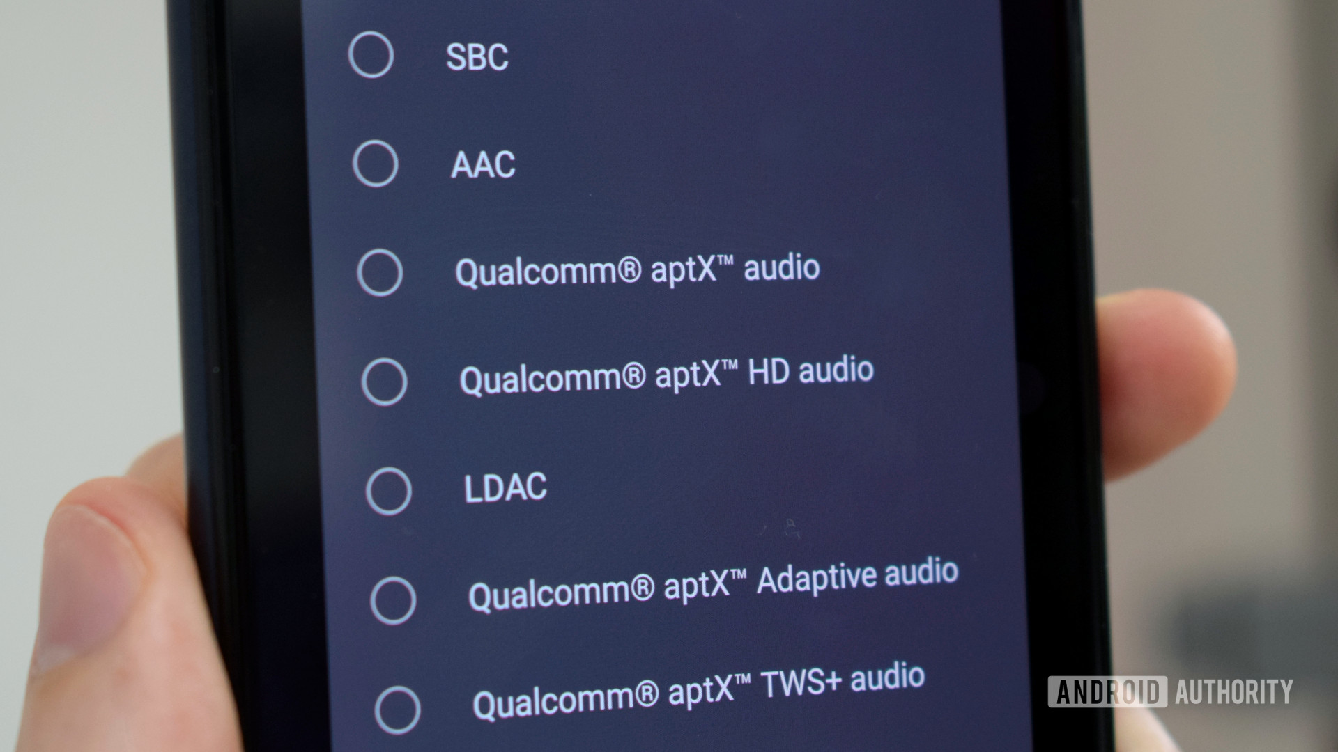 Bluetooth audio codec list in the Android settings menu