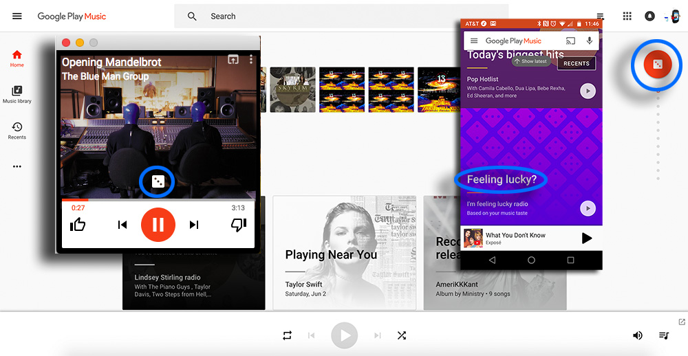 google play music feeling lucky feature