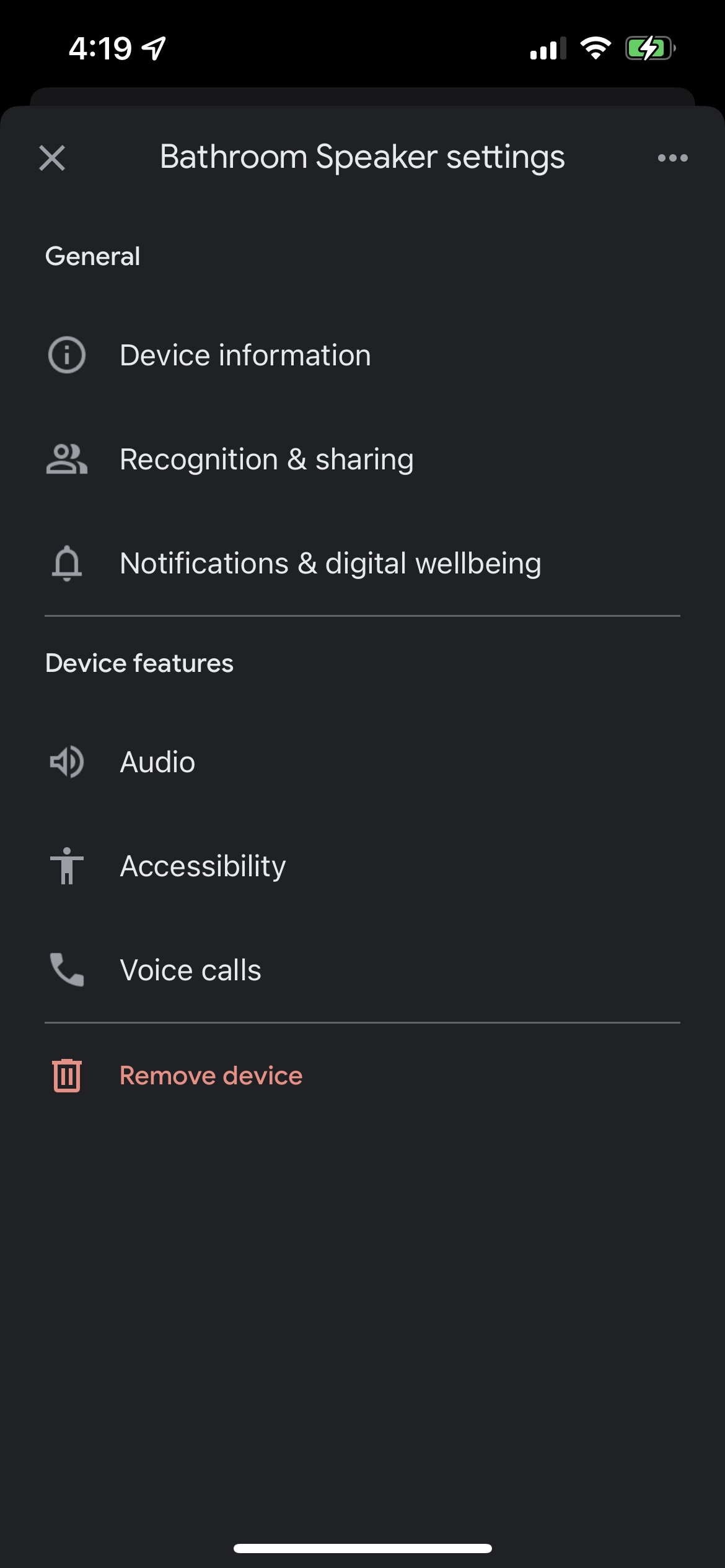 Speaker settings in the Google Home app