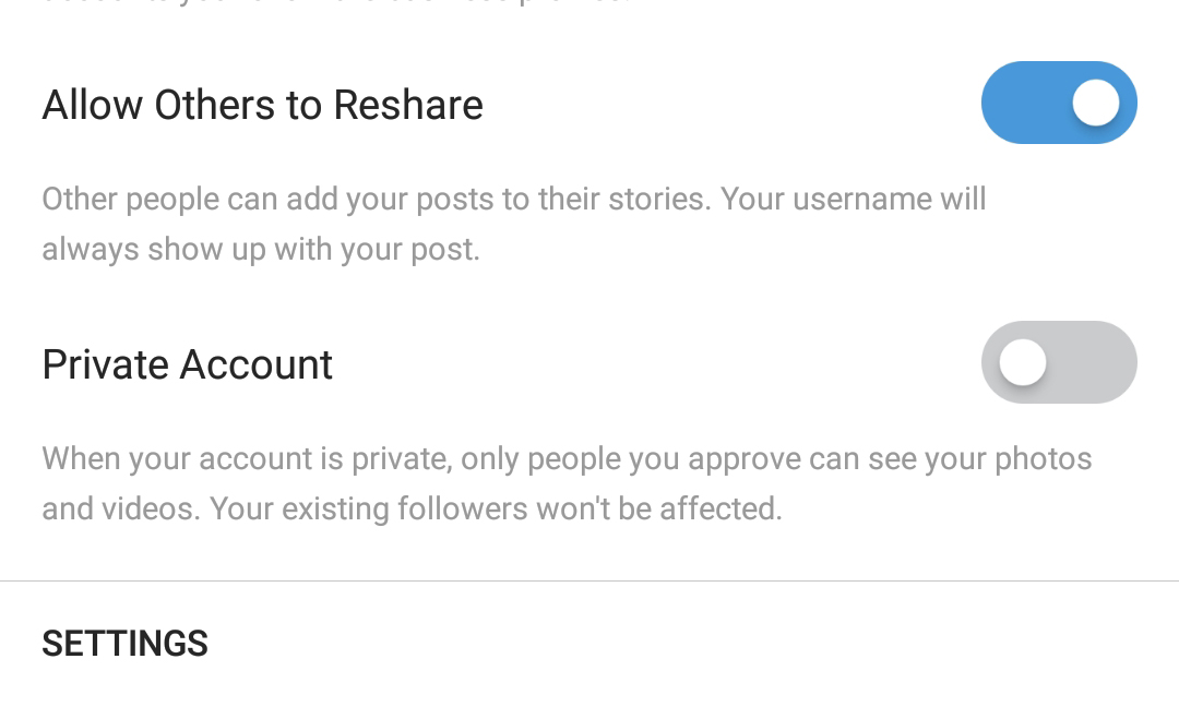 Instagram Privacy Private switch