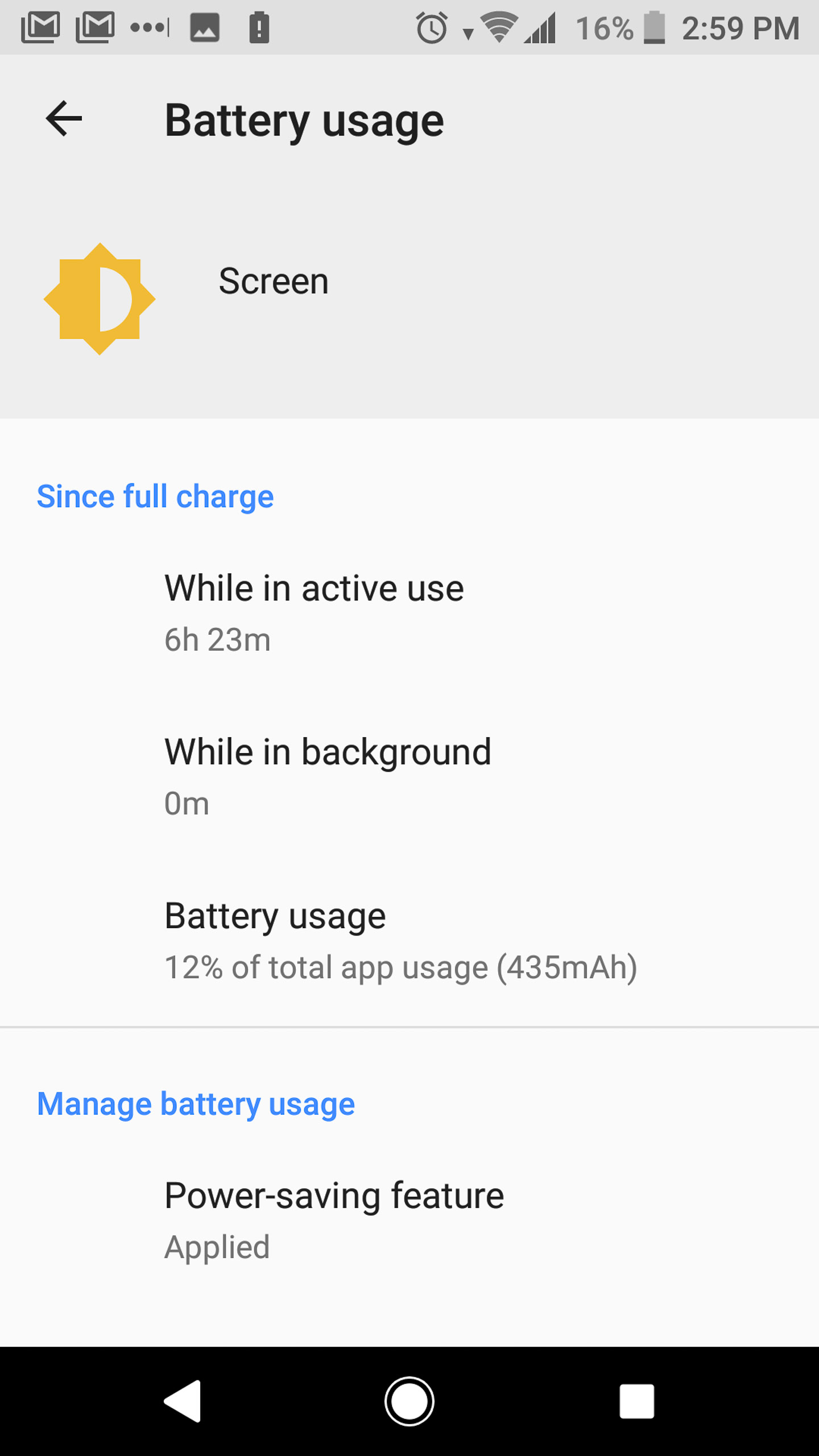 Sony Xperia XA2 Ultra battery usage details