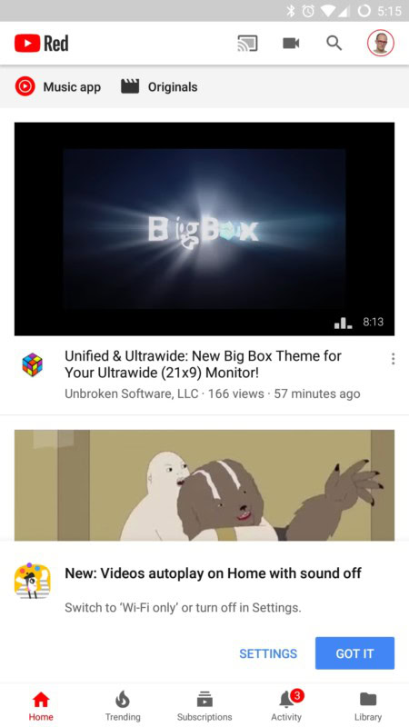 youtube app open screen