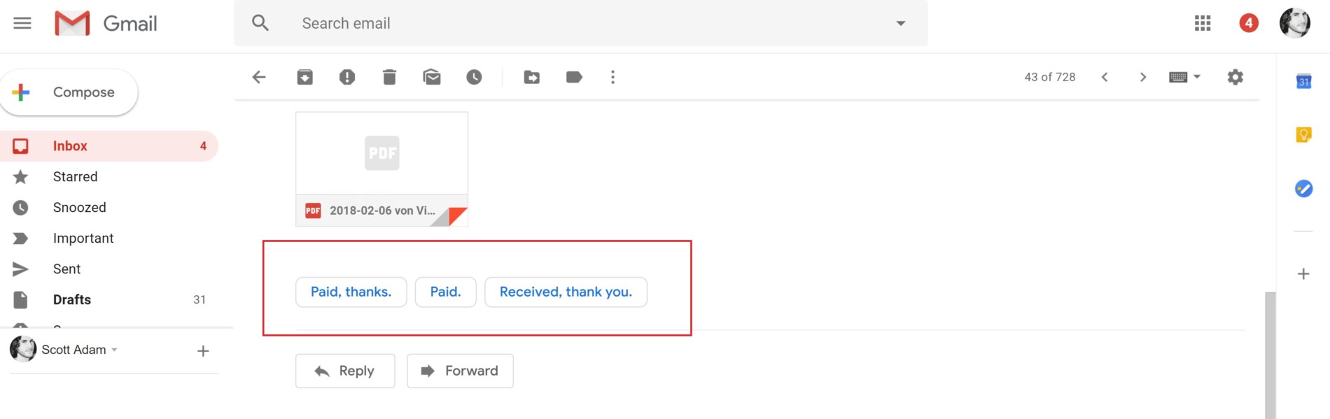 Google Gmail smart replies - new gmail