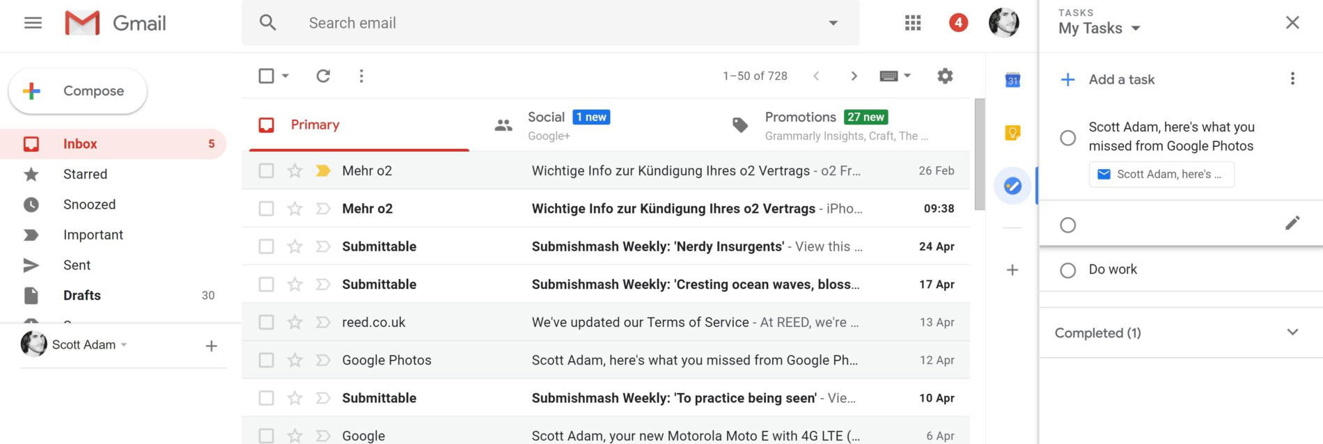 Google Gmail Task interface