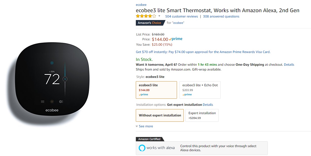 ecobee 3 lite deal smart thermostat