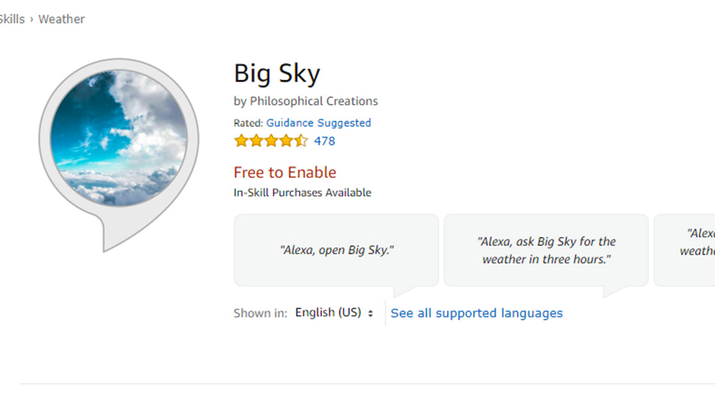 Big Sky - best apps for alexa