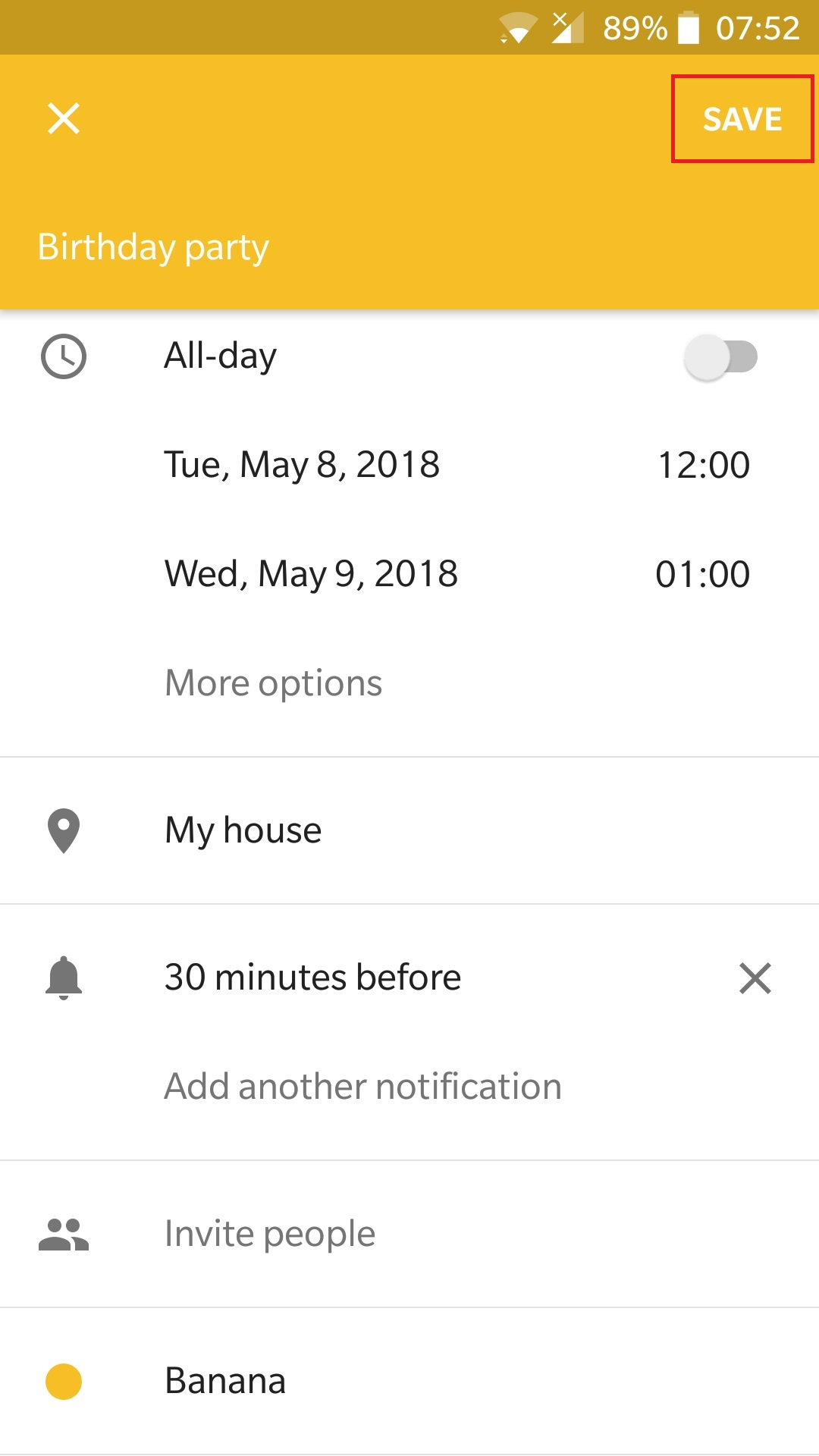 create event google calendar android device