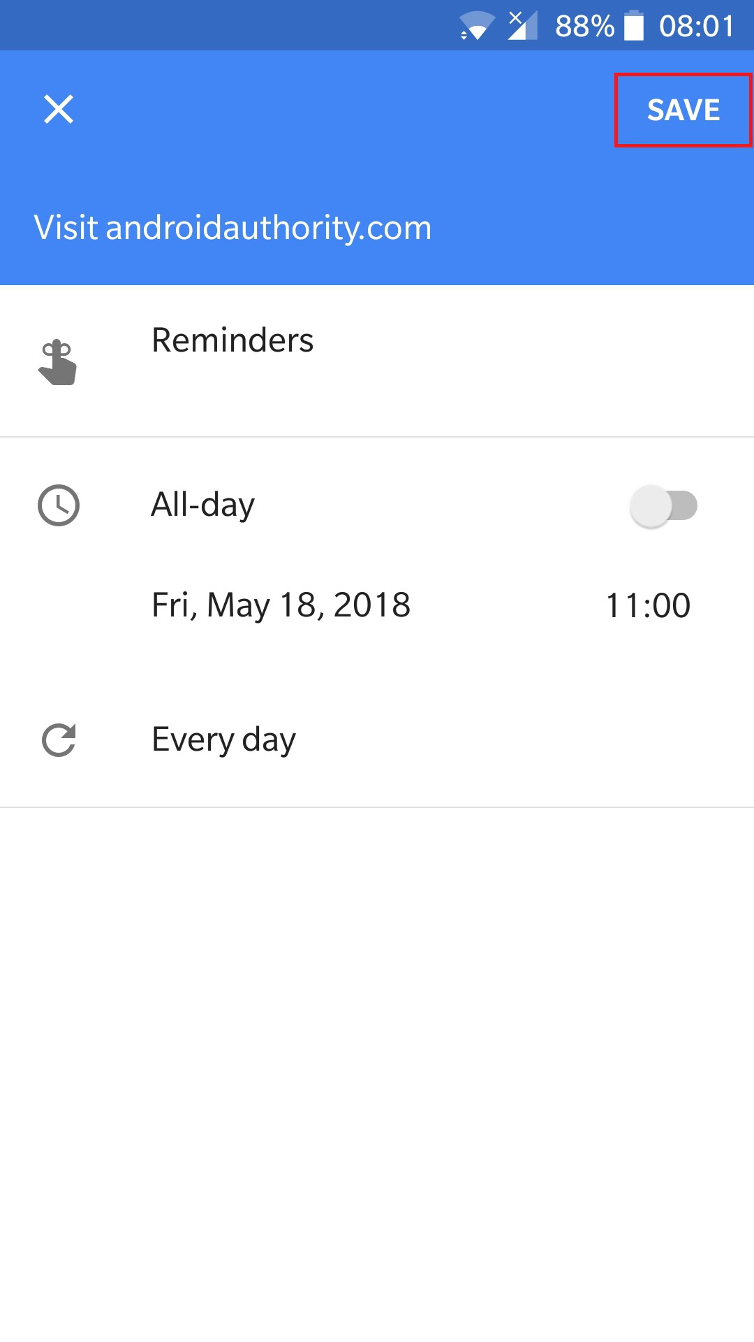 create reminder in google calendar android device