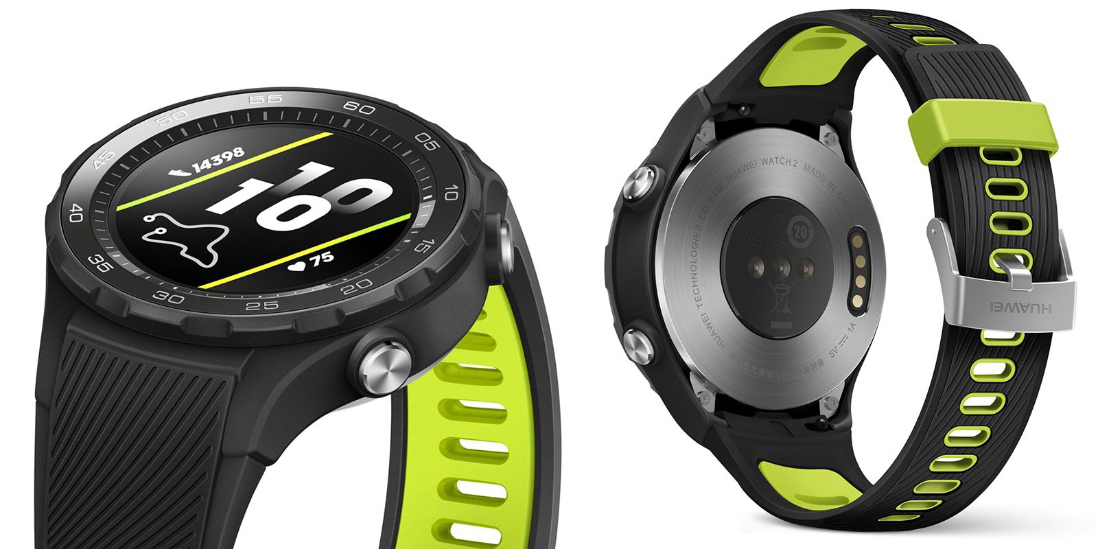 An image of the front and back of a HUAWEI Watch 2, 2018 model.