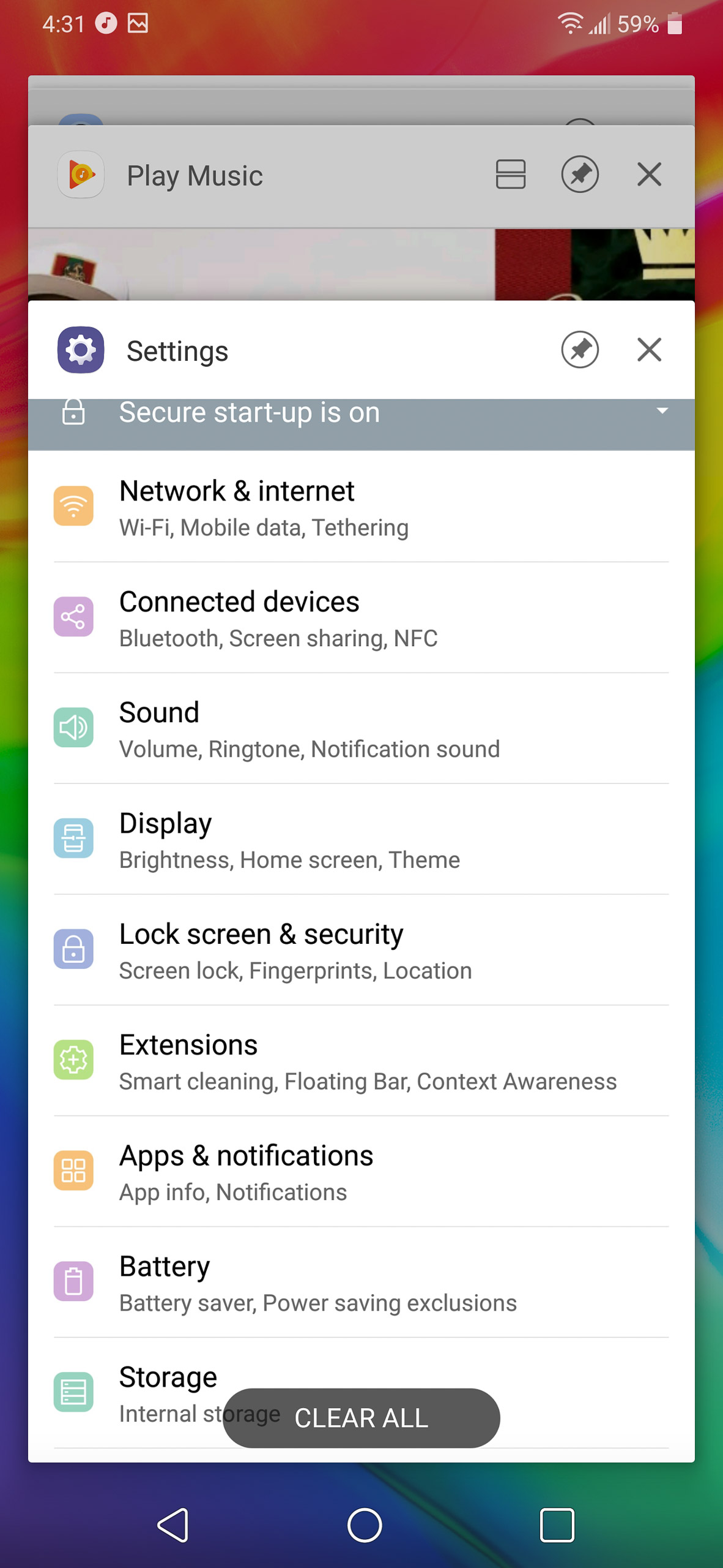 LG G7 ThinQ settings screen