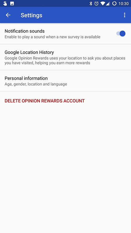 A screenshot of Google Opinion Rewards taken in 2018.