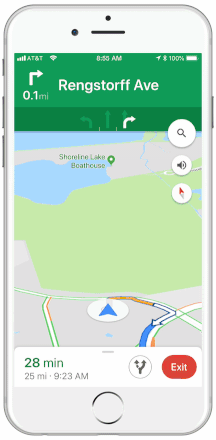 A Google Maps animation with a car driving around a map.