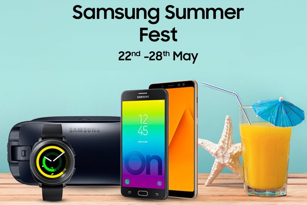The Samsung India Summer fest sale poster with on sale products and summer themes.