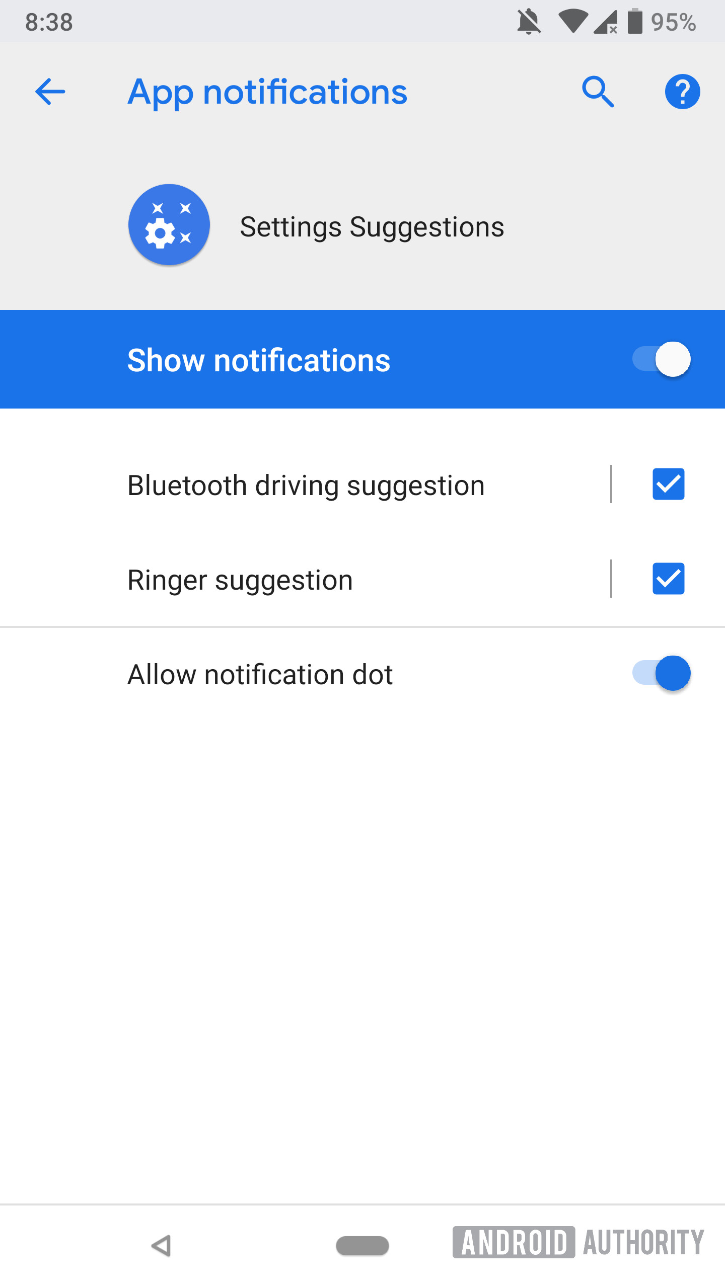 android p settings suggestions