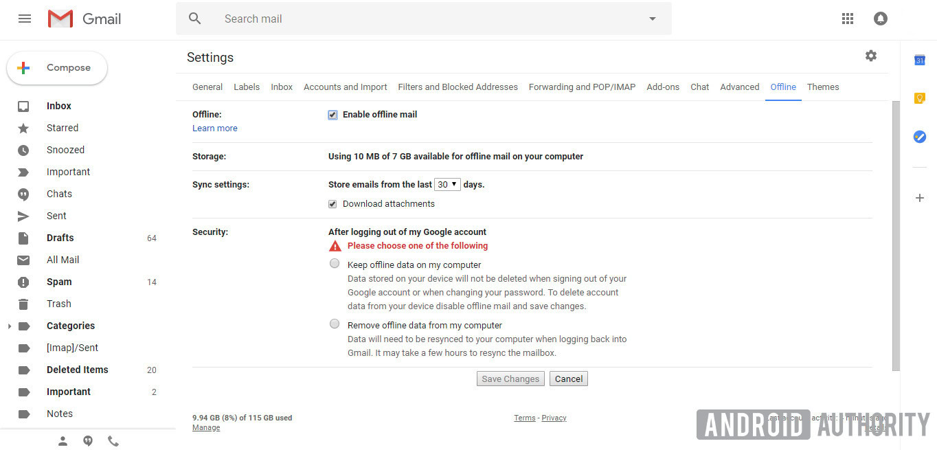 Gmail offline mode