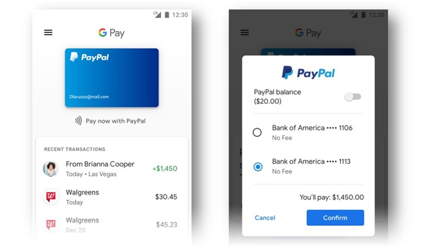 An image of both Google Pay and PayPal apps, as part of the new partnership between PayPal and Google.