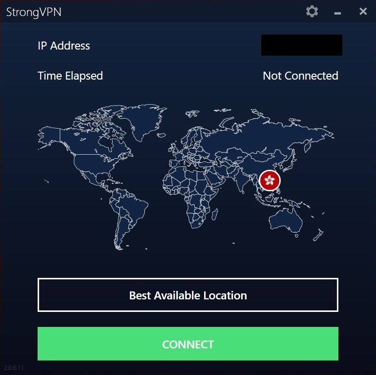 strongvpn review - windows app main screen