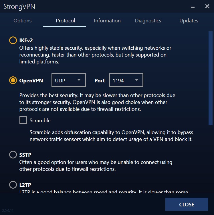 strongvpn review - windows app settings menu