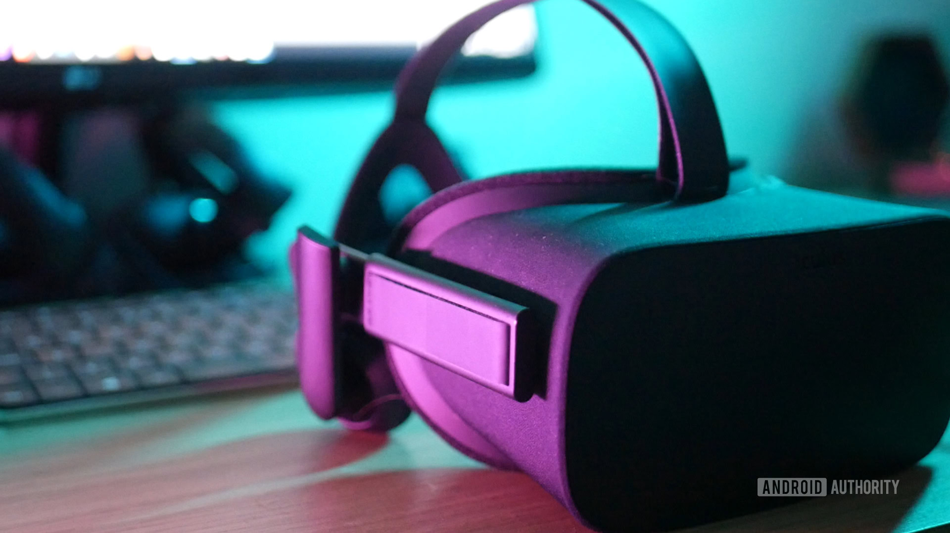 Virtual Reality headset placed on a desk.