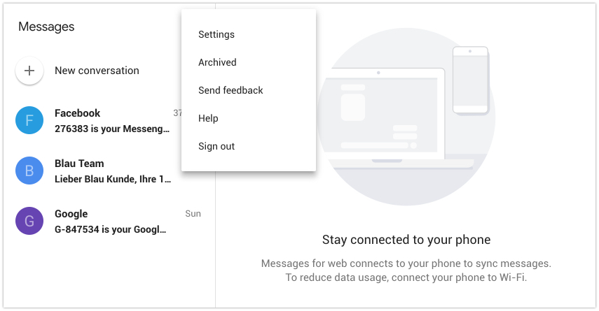 android messages settings screen